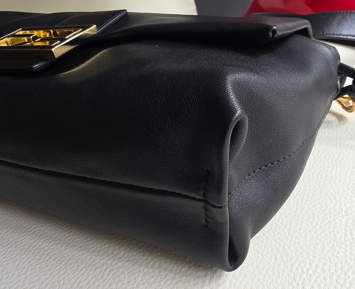 Pre-owned Certified Fendi Mamma Baguette Black Calfskin with Golden Hardware, w/ dust bag, two straps