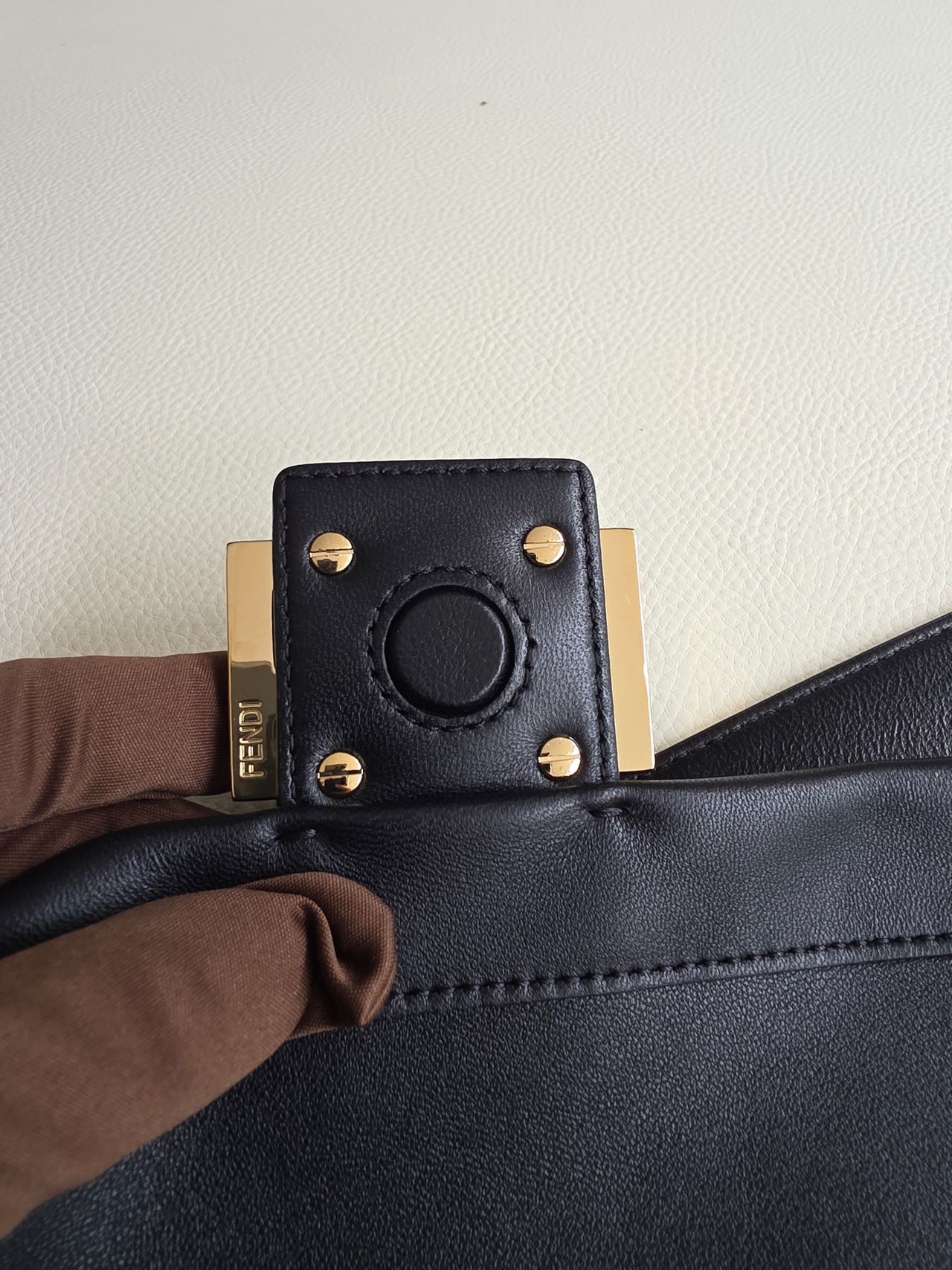 Pre-owned Certified Fendi Mamma Baguette Black Calfskin with Golden Hardware, w/ dust bag, two straps