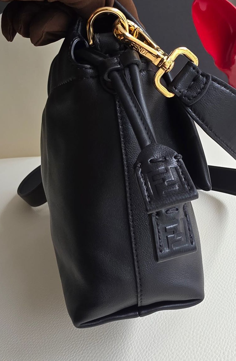 Pre-owned Certified Fendi Mamma Baguette Black Calfskin with Golden Hardware, w/ dust bag, two straps