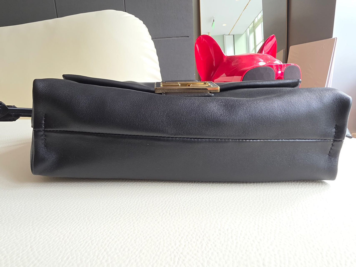 Pre-owned Certified Fendi Mamma Baguette Black Calfskin with Golden Hardware, w/ dust bag, two straps