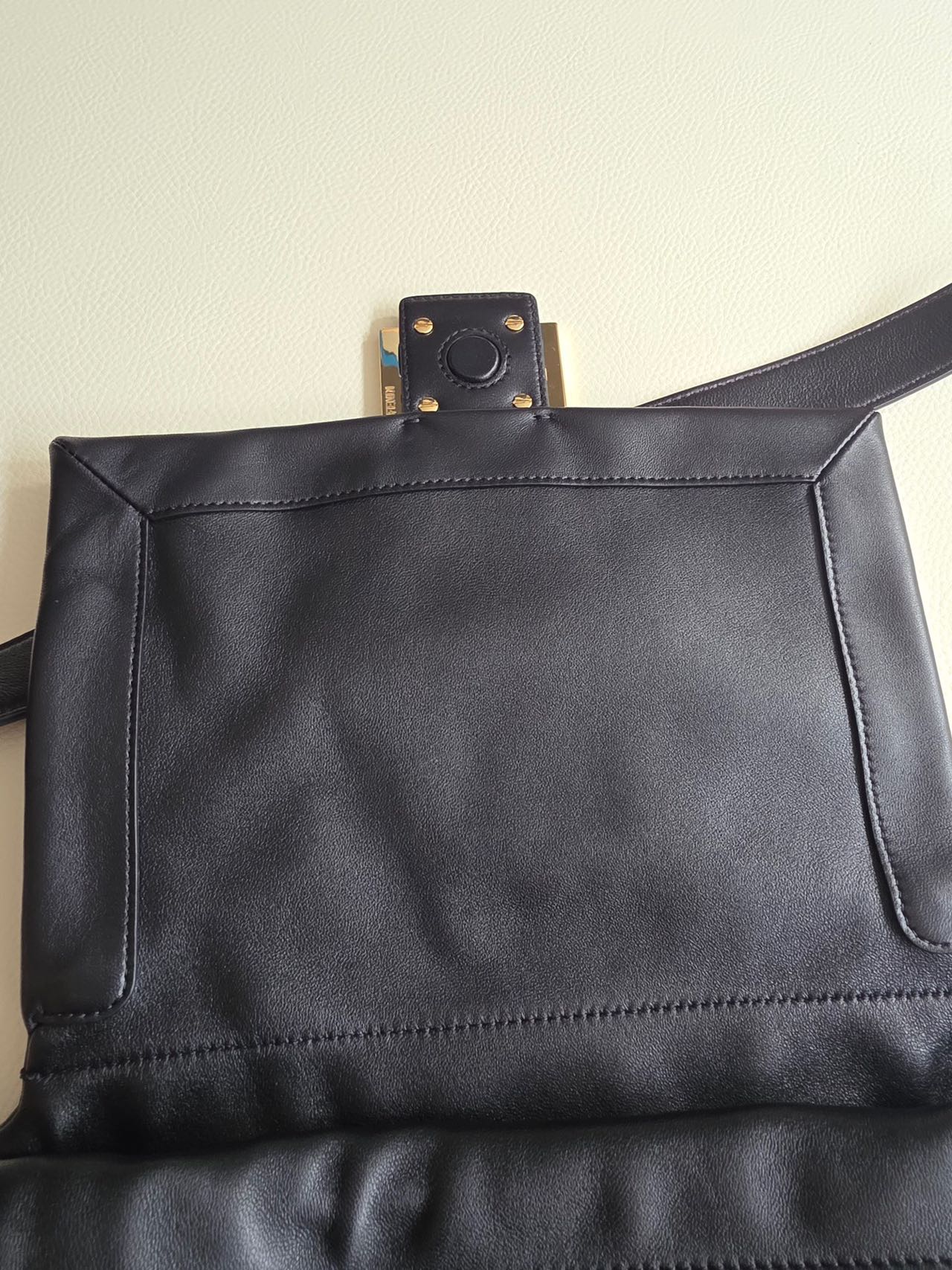 Pre-owned Certified Fendi Mamma Baguette Black Calfskin with Golden Hardware, w/ dust bag, two straps