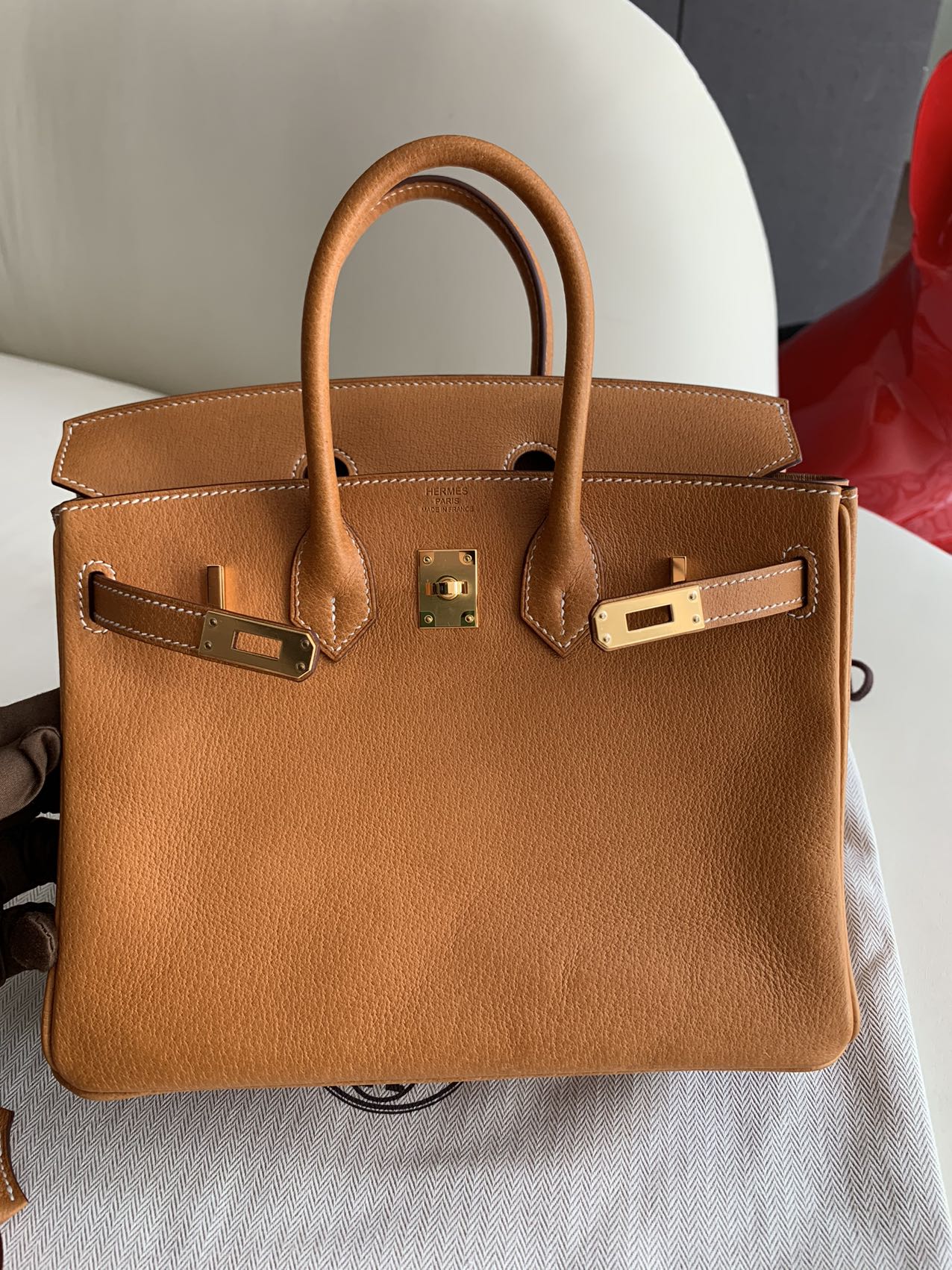 Pre-owned Certified Hermes Birkin 25 in 1H Toffee Peau Porc Pigskin with Golden Hardware, 2022, w/ Full Set