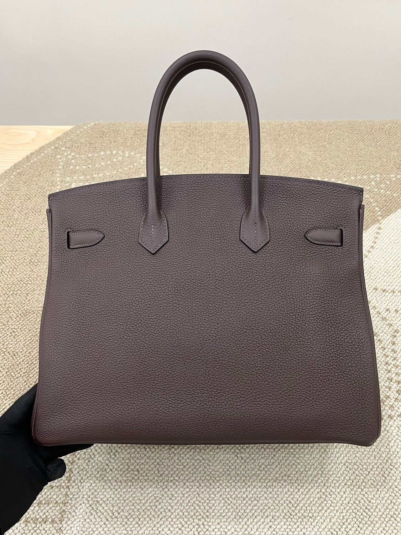 Pre-owned Certified Hermes Birkin 35 in Ebene Togo Leather with Silver Hardware, 2019, w/ full set