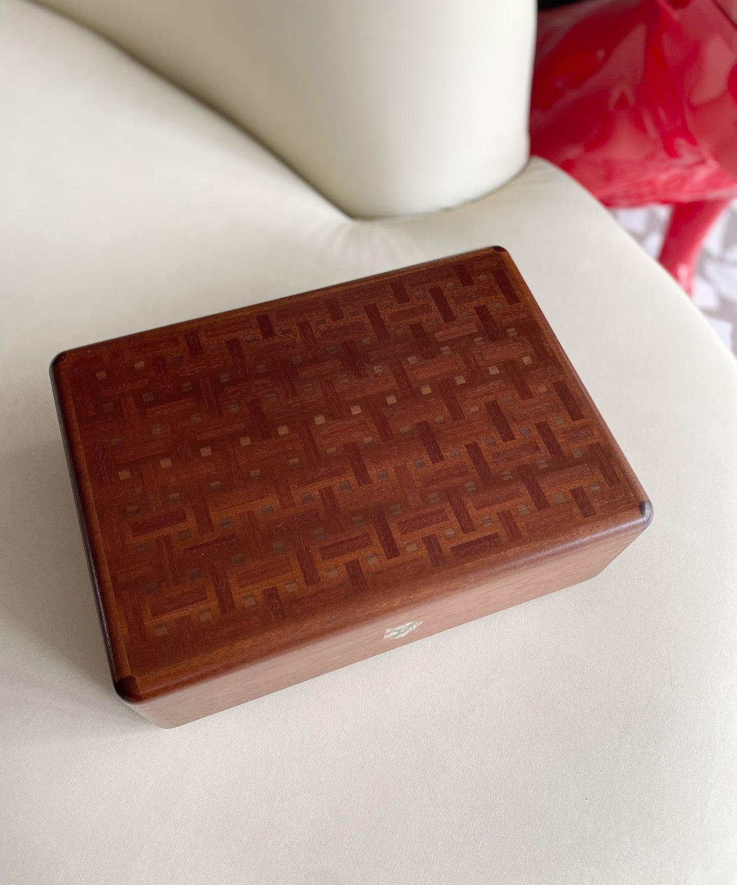 Pre-owned Certified Hermes Casaque Mosaique Poker Box, Not Used, in Wooden Box with Velvet Lambskin Lining