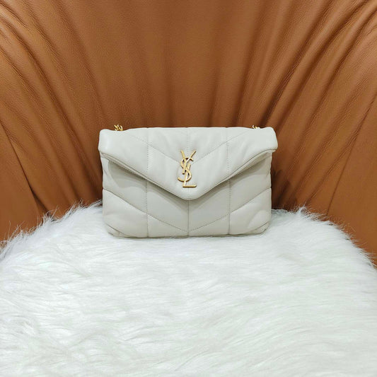 Pre-owned Certified YSL Saint Laurent Loulou Puffer Off White Lambskin Golden Hardware, 2023, w/ dust bag