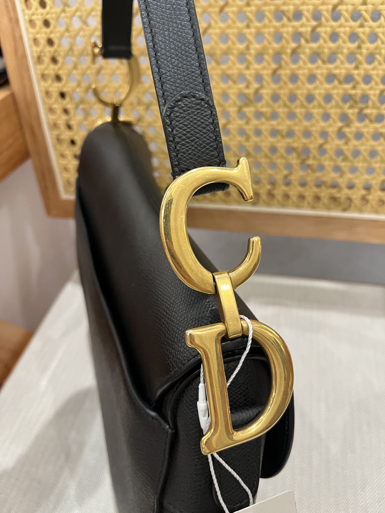 Pre-owned Certified Dior Saddle in Black Grained Calfskin with Golden Hardware, 2018, w/ Dior canvas strap, dust bag