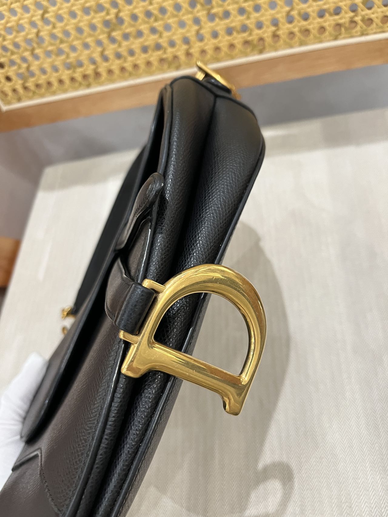 Pre-owned Certified Dior Saddle in Black Grained Calfskin with Golden Hardware, 2018, w/ Dior canvas strap, dust bag