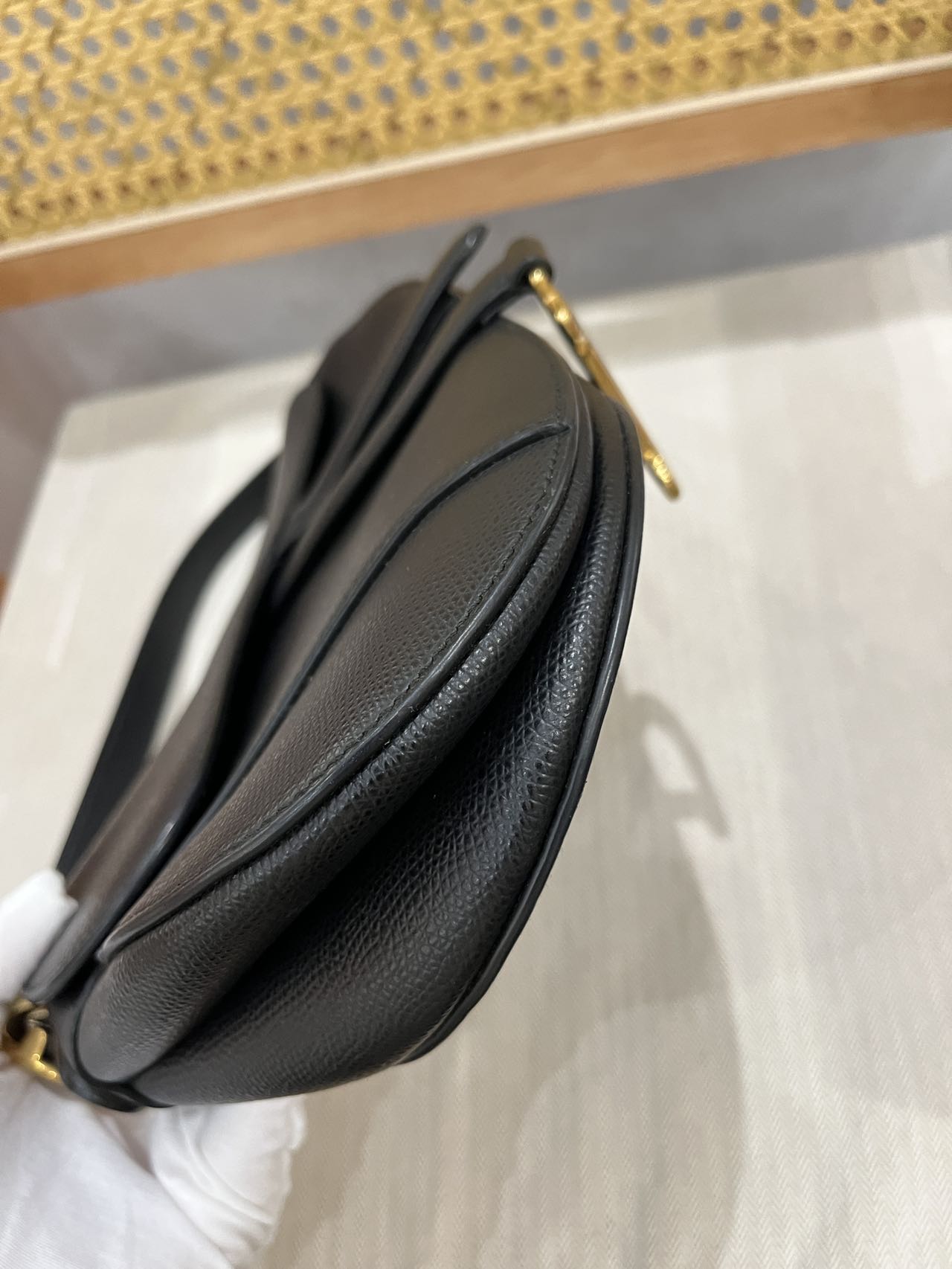 Pre-owned Certified Dior Saddle in Black Grained Calfskin with Golden Hardware, 2018, w/ Dior canvas strap, dust bag
