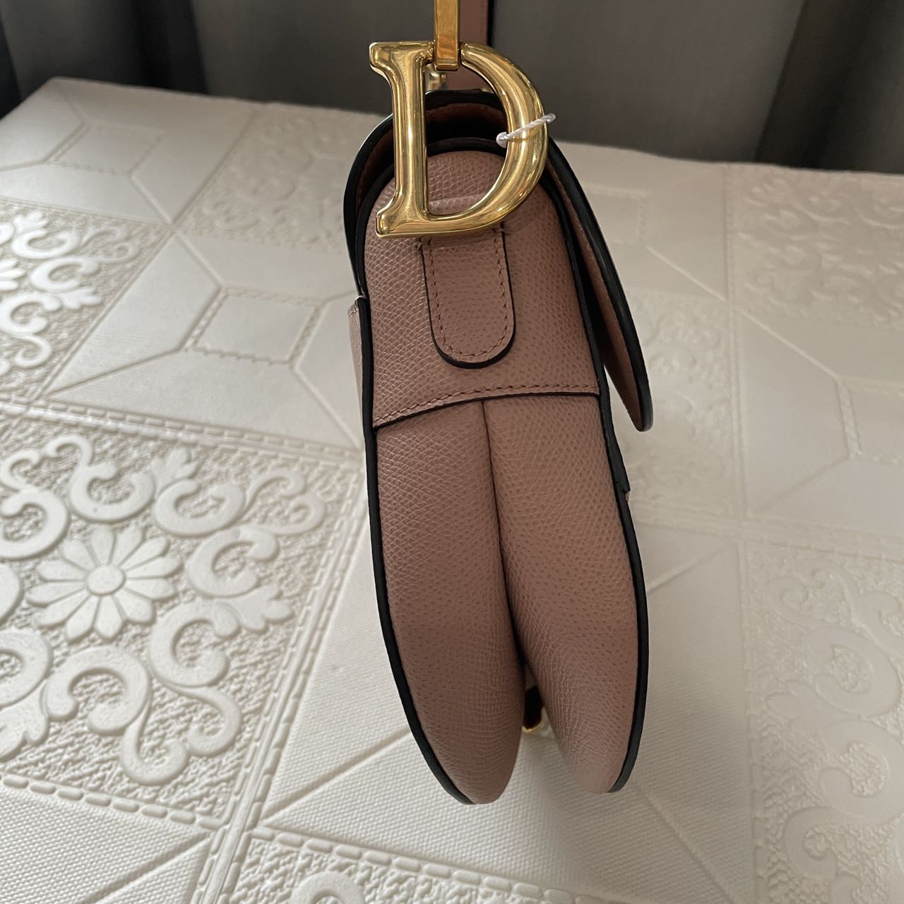 Pre-owned Certified Dior Medium Saddle in Nude Pink Grained Calfskin with Golden Hardware, 2019, w/ dust bag