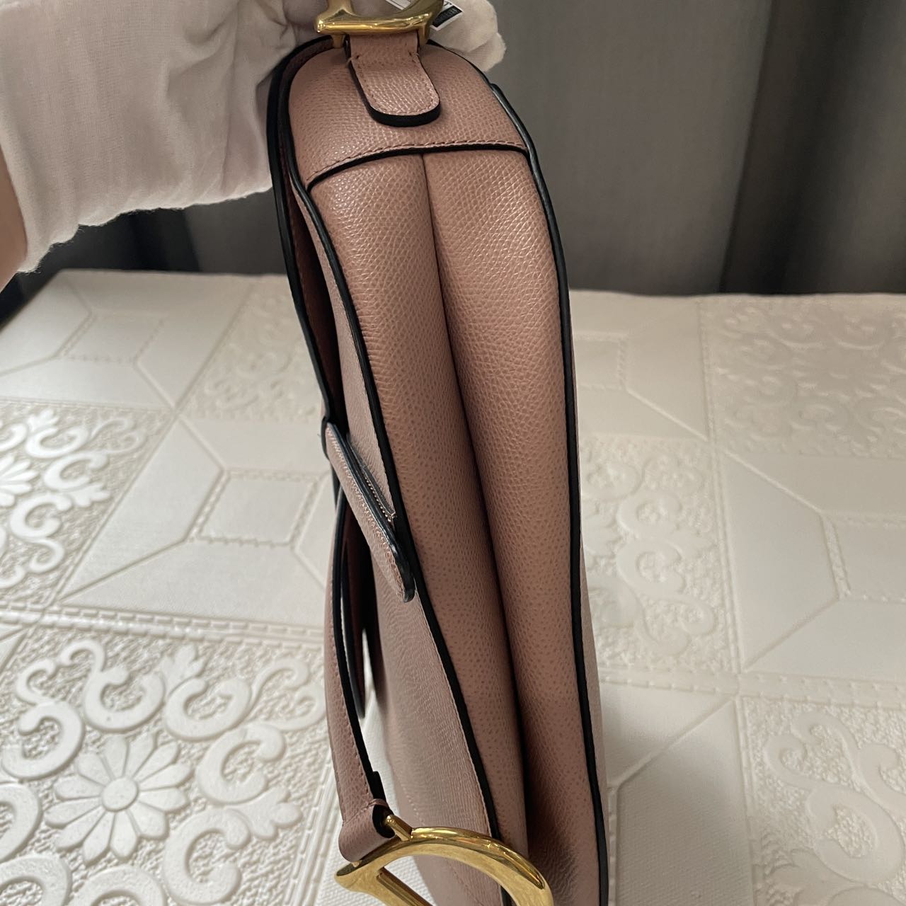 Pre-owned Certified Dior Medium Saddle in Nude Pink Grained Calfskin with Golden Hardware, 2019, w/ dust bag