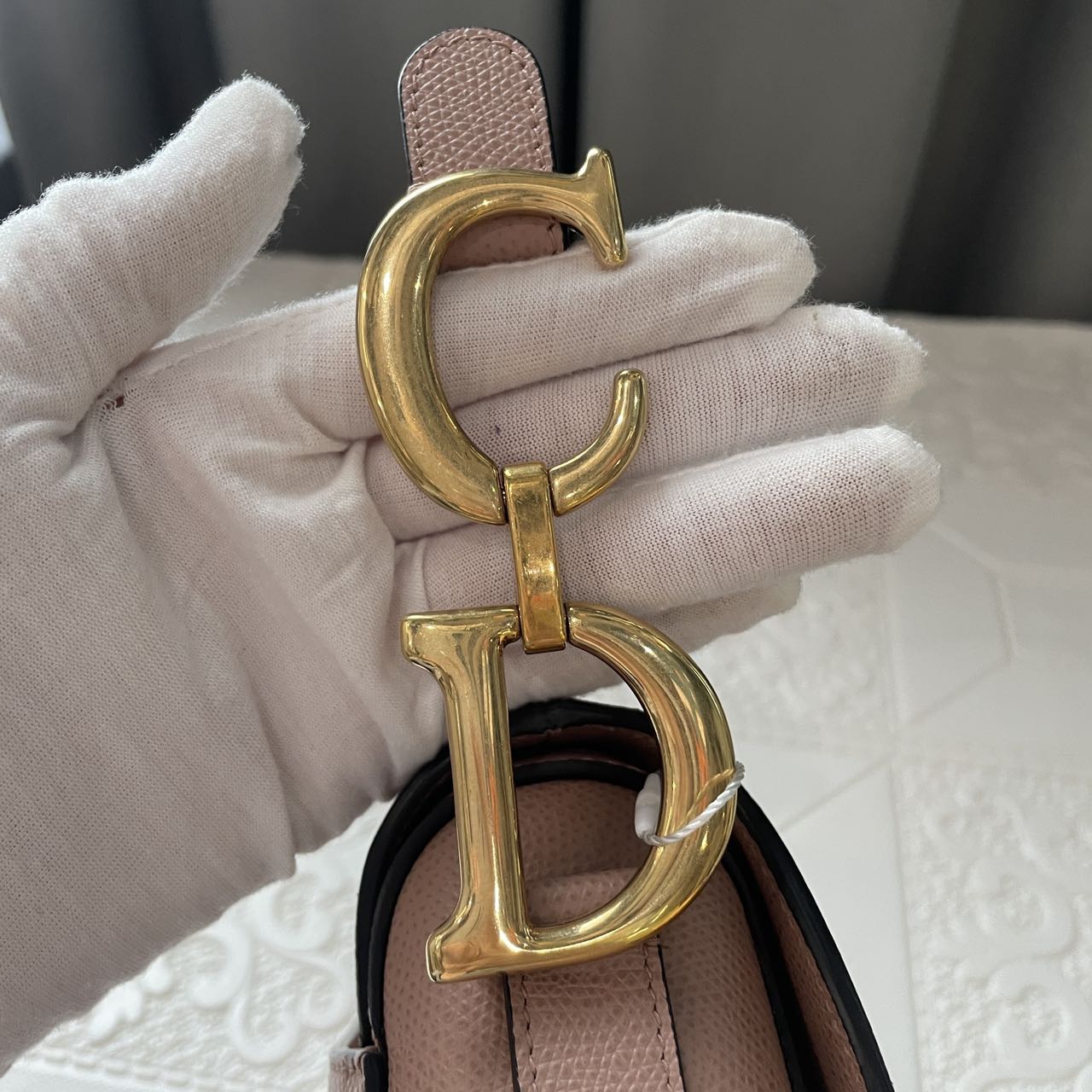 Pre-owned Certified Dior Medium Saddle in Nude Pink Grained Calfskin with Golden Hardware, 2019, w/ dust bag