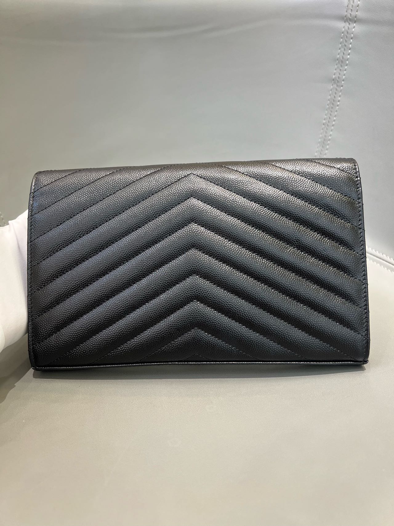 Pre-owned Certified  YSL Saint Laurent Monogram Wallet on Chain in Black Caviar Leather with Golden Hardware, 2021, w/ full set