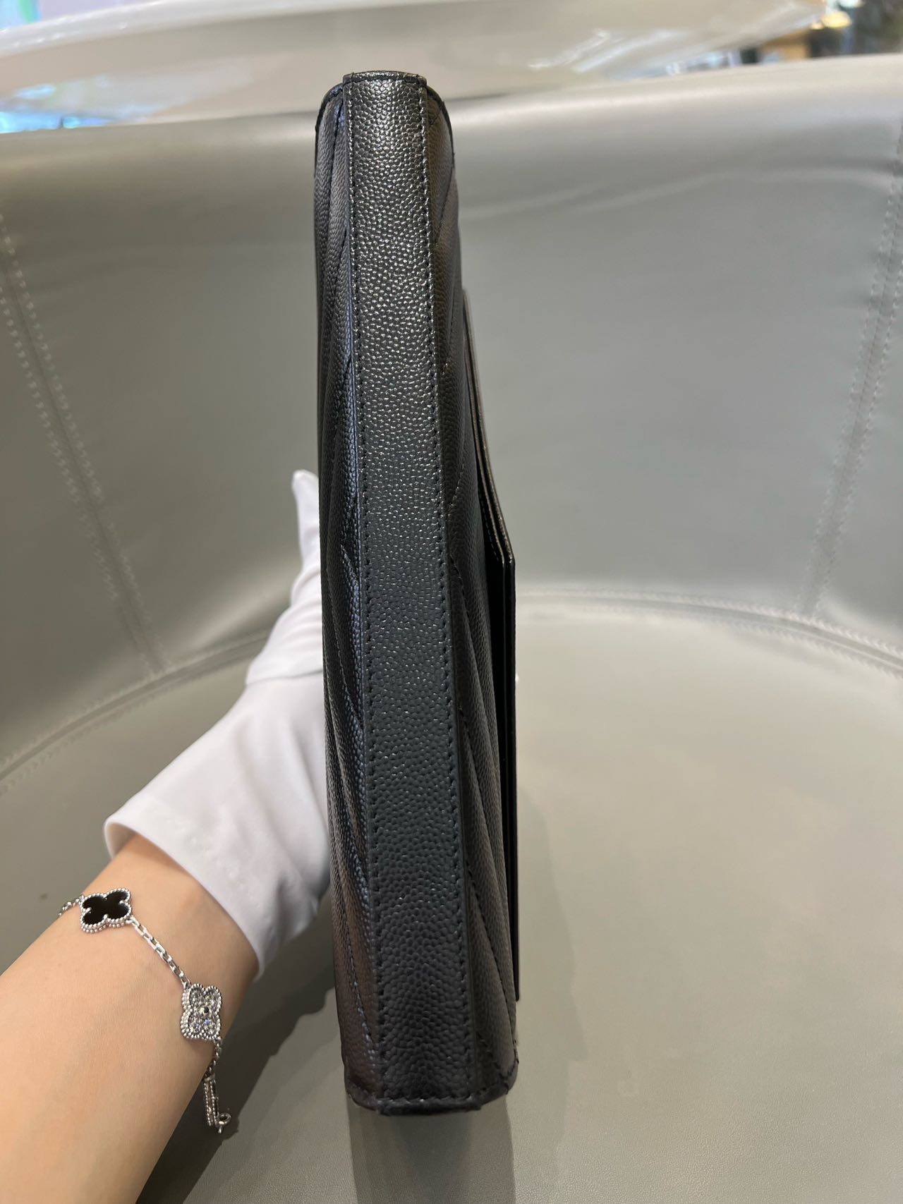 Pre-owned Certified  YSL Saint Laurent Monogram Wallet on Chain in Black Caviar Leather with Golden Hardware, 2021, w/ full set