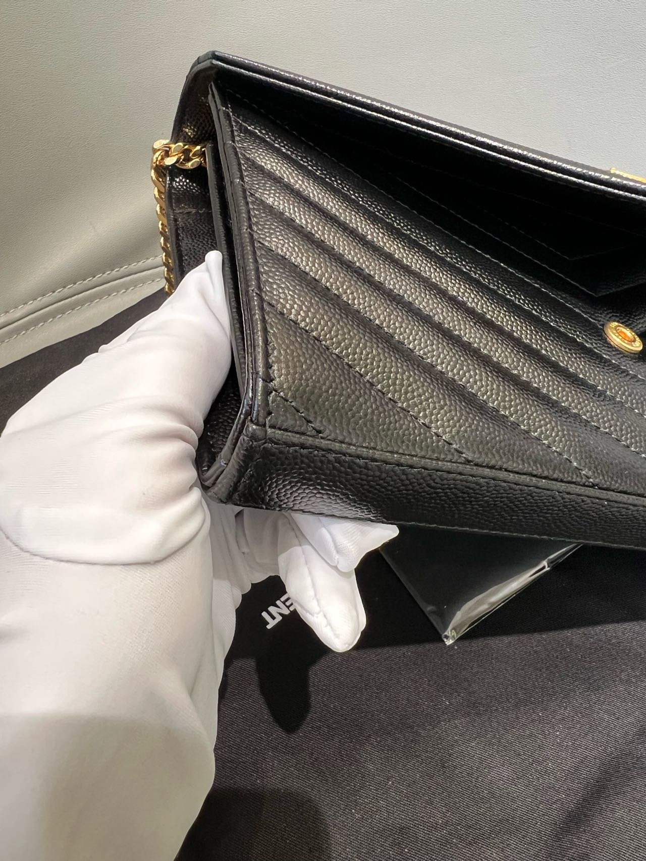 Pre-owned Certified  YSL Saint Laurent Monogram Wallet on Chain in Black Caviar Leather with Golden Hardware, 2021, w/ full set