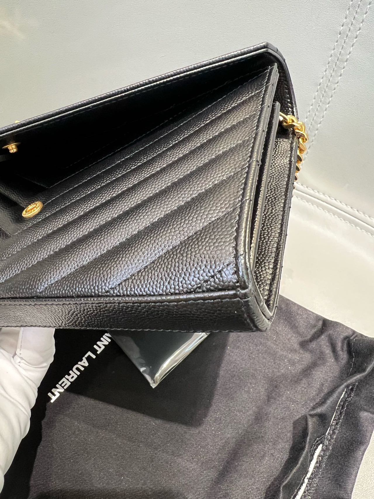 Pre-owned Certified  YSL Saint Laurent Monogram Wallet on Chain in Black Caviar Leather with Golden Hardware, 2021, w/ full set