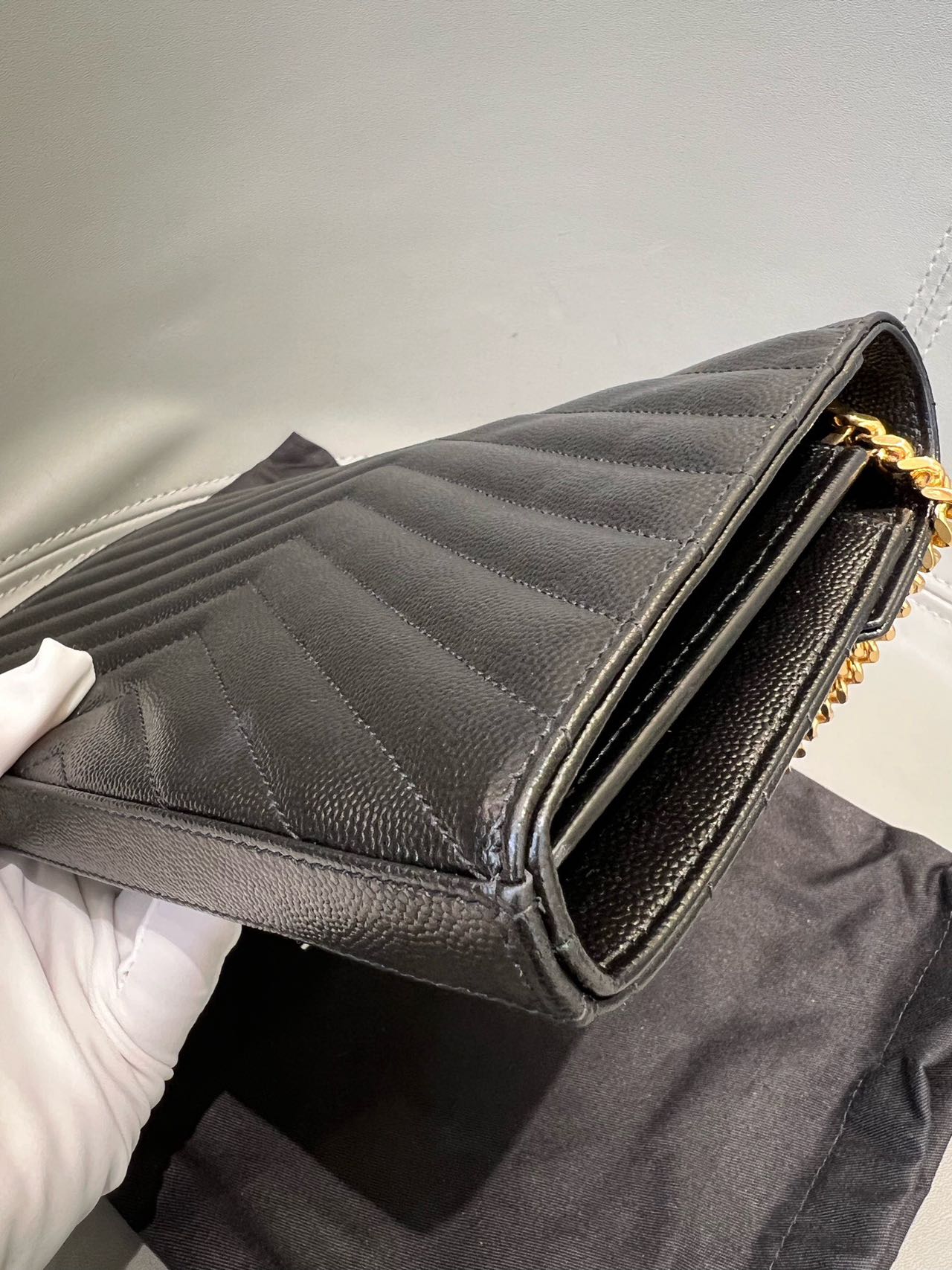Pre-owned Certified  YSL Saint Laurent Monogram Wallet on Chain in Black Caviar Leather with Golden Hardware, 2021, w/ full set