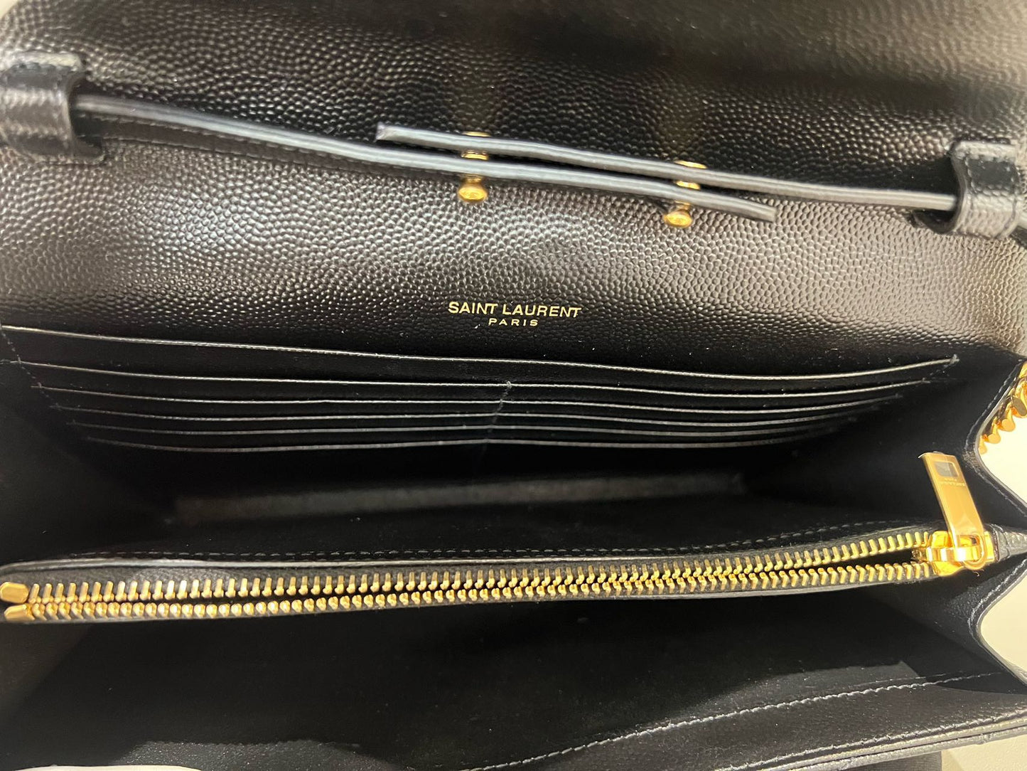 Pre-owned Certified  YSL Saint Laurent Monogram Wallet on Chain in Black Caviar Leather with Golden Hardware, 2021, w/ full set