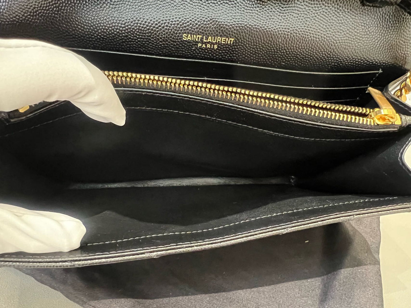 Pre-owned Certified  YSL Saint Laurent Monogram Wallet on Chain in Black Caviar Leather with Golden Hardware, 2021, w/ full set