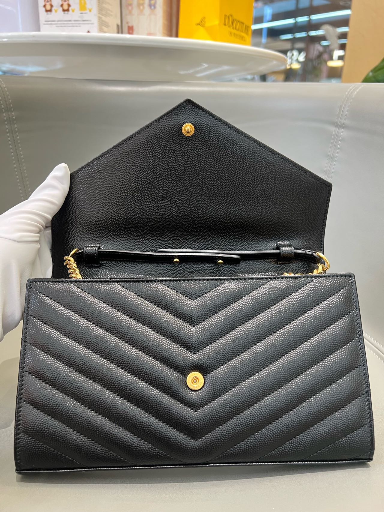 Pre-owned Certified  YSL Saint Laurent Monogram Wallet on Chain in Black Caviar Leather with Golden Hardware, 2021, w/ full set