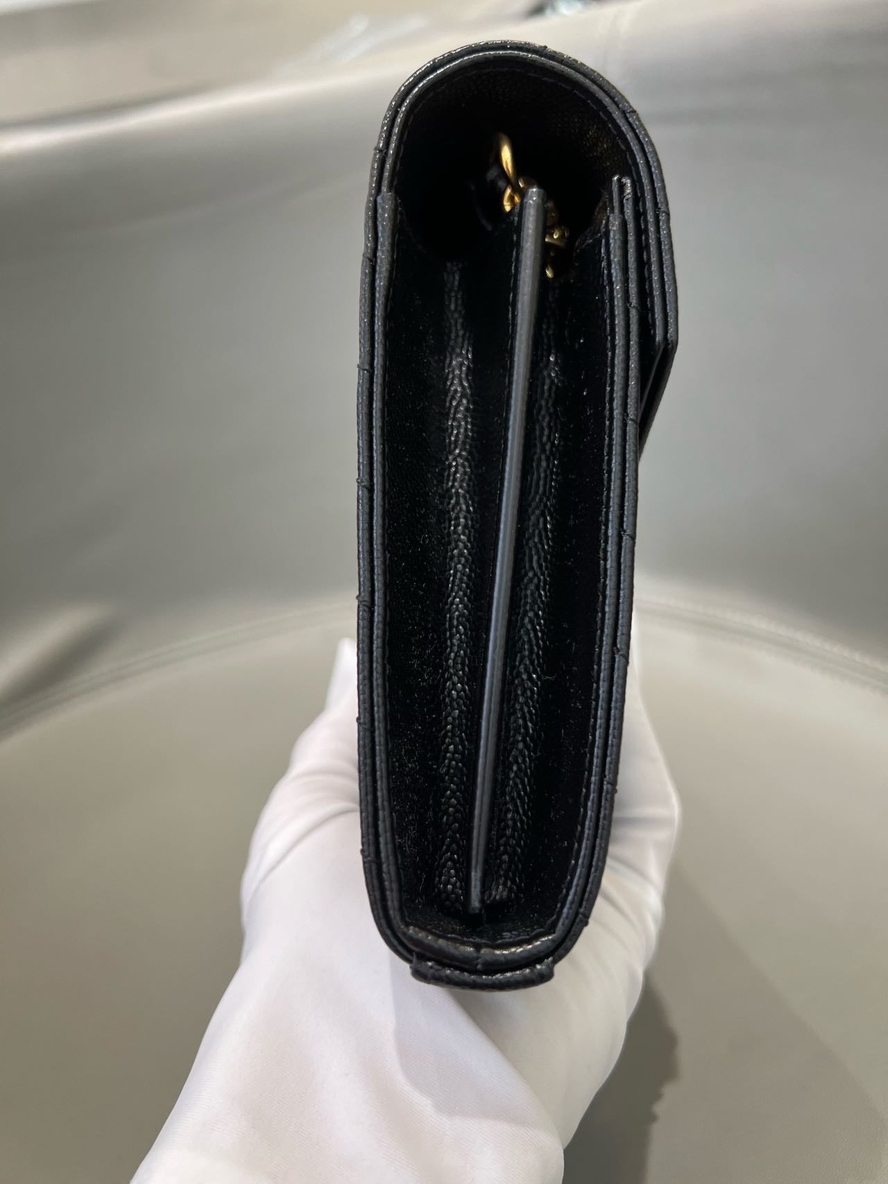 Pre-owned Certified  YSL Saint Laurent Monogram Wallet on Chain in Black Caviar Leather with Golden Hardware, 2021, w/ full set