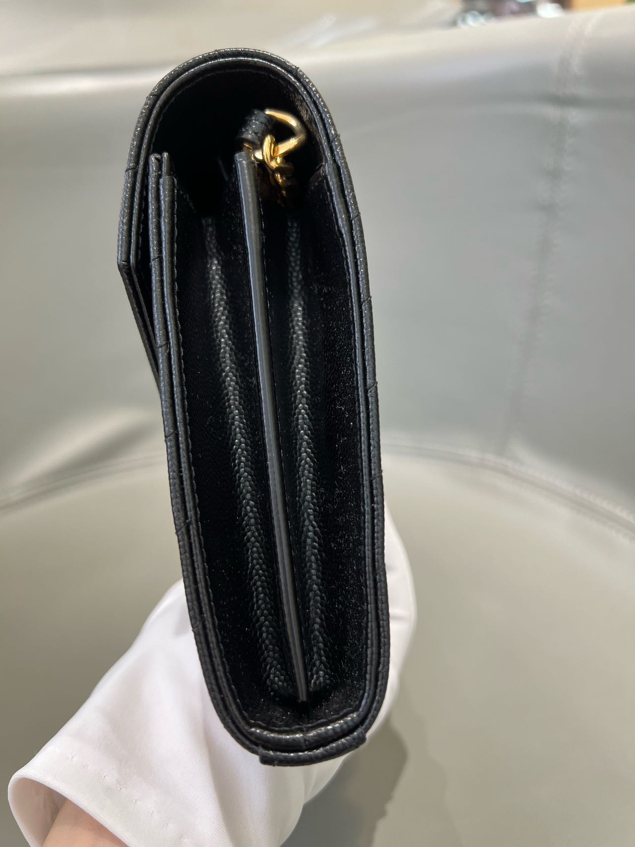 Pre-owned Certified  YSL Saint Laurent Monogram Wallet on Chain in Black Caviar Leather with Golden Hardware, 2021, w/ full set
