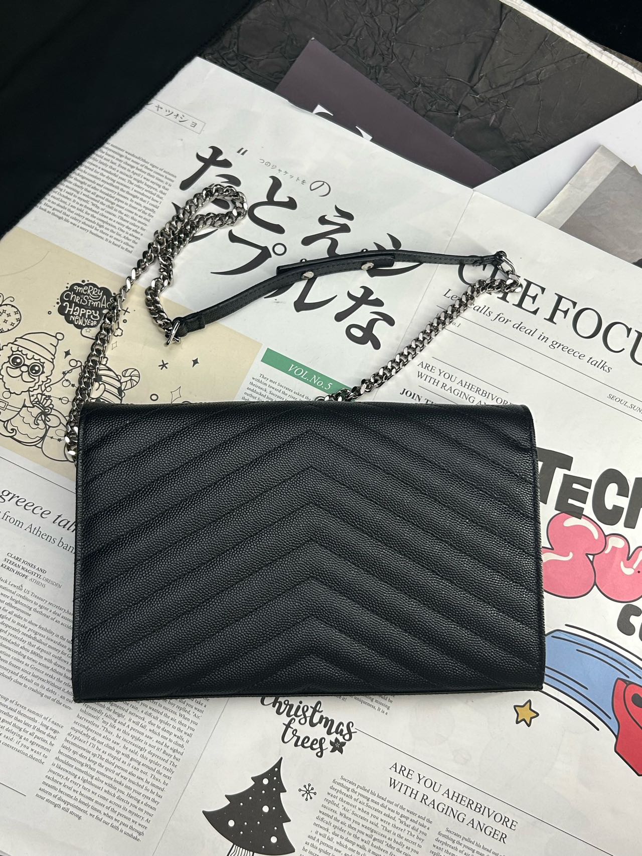 Pre-owned Certified YSL Saint Laurent Monogram Wallet on Chain in Black Caviar Leather with Silver Hardware, 2019, w/ full set