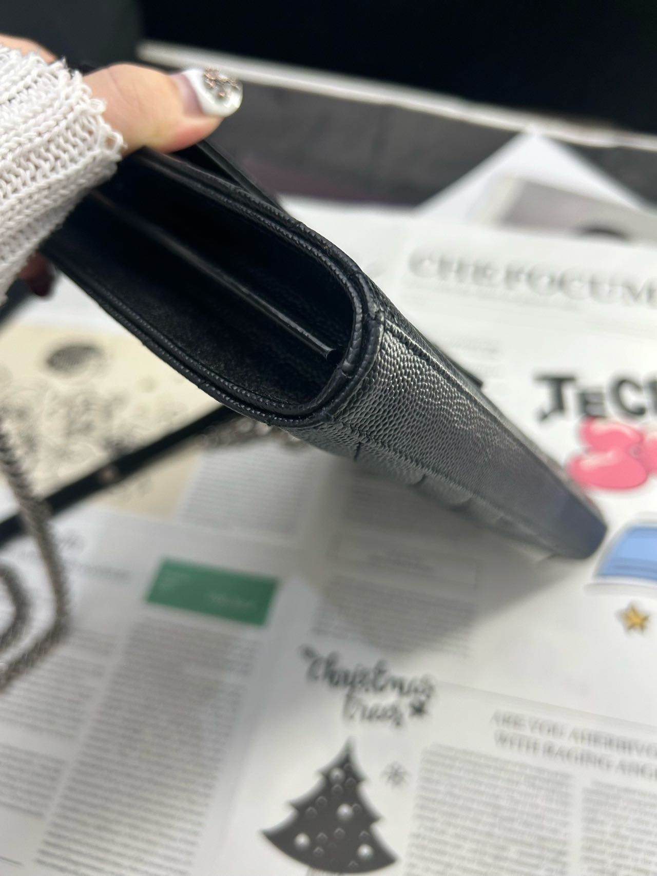 Pre-owned Certified YSL Saint Laurent Monogram Wallet on Chain in Black Caviar Leather with Silver Hardware, 2019, w/ full set