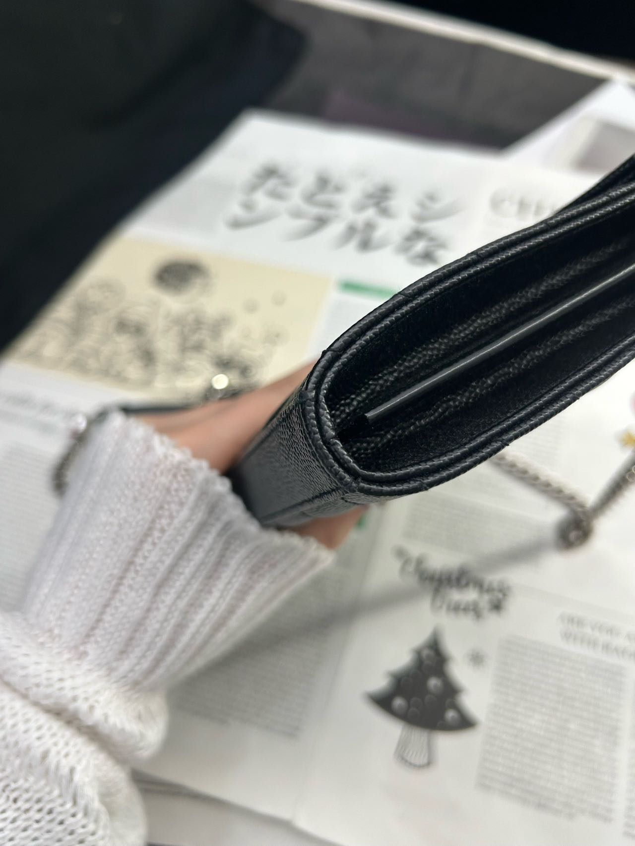 Pre-owned Certified YSL Saint Laurent Monogram Wallet on Chain in Black Caviar Leather with Silver Hardware, 2019, w/ full set