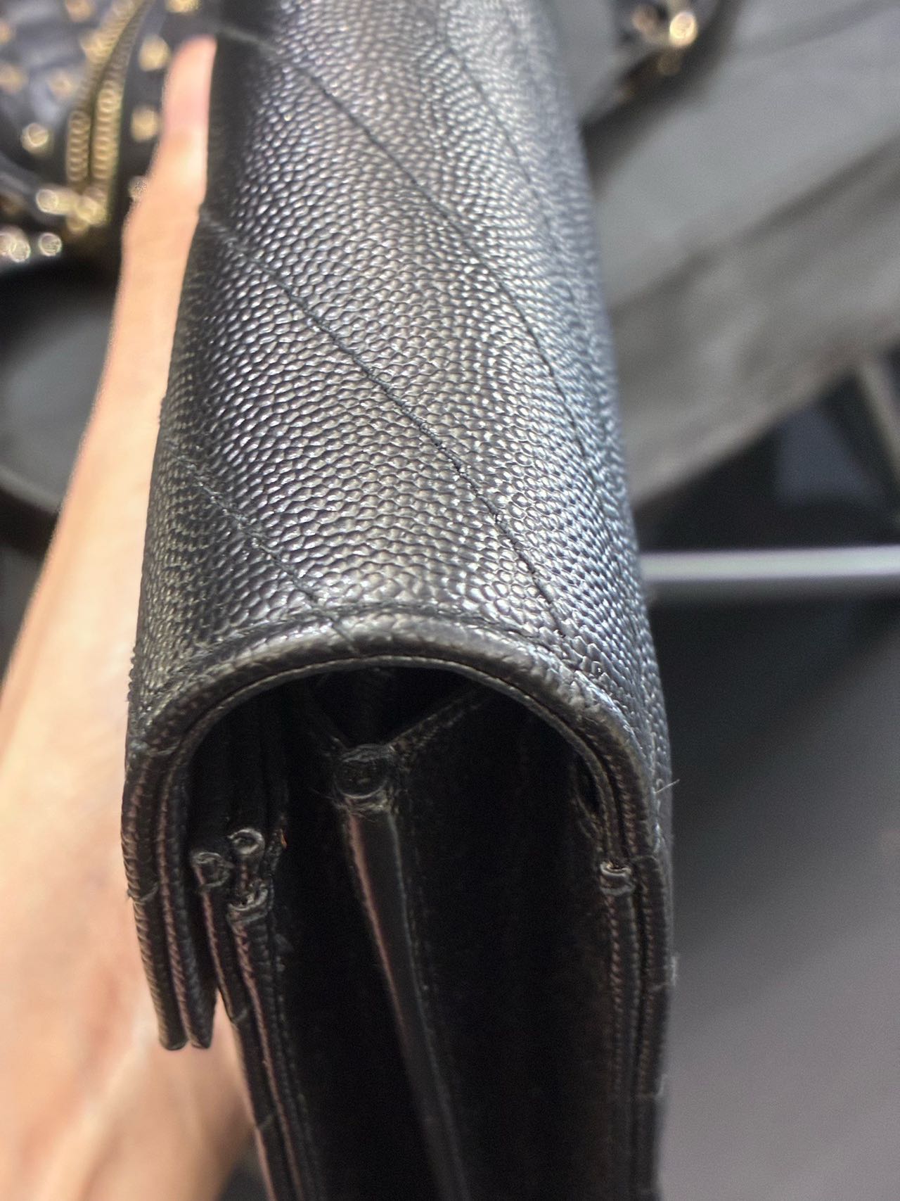 Pre-owned Certified YSL Saint Laurent Monogram Wallet on Chain in Black Caviar Leather with Silver Hardware, 2019, w/ full set