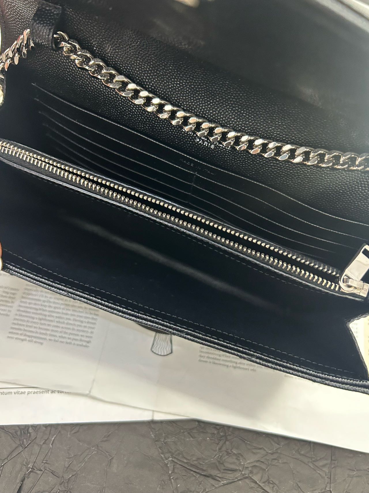 Pre-owned Certified YSL Saint Laurent Monogram Wallet on Chain in Black Caviar Leather with Silver Hardware, 2019, w/ full set