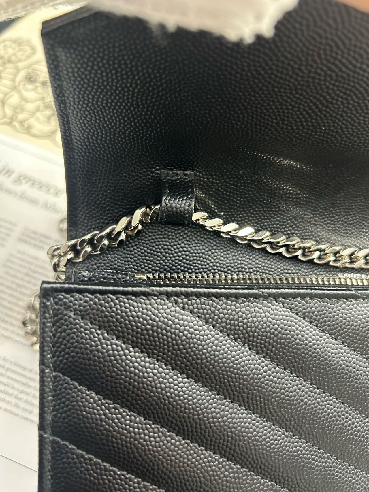Pre-owned Certified YSL Saint Laurent Monogram Wallet on Chain in Black Caviar Leather with Silver Hardware, 2019, w/ full set