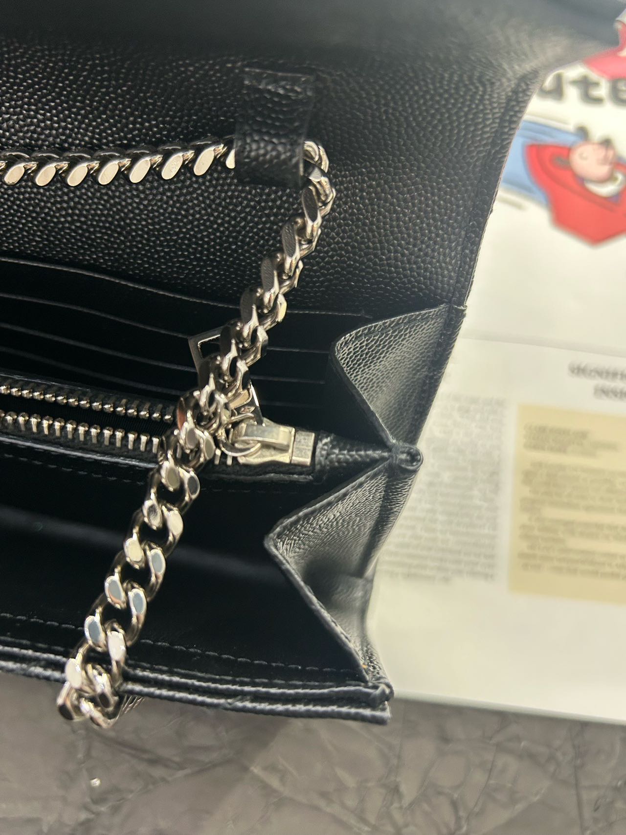 Pre-owned Certified YSL Saint Laurent Monogram Wallet on Chain in Black Caviar Leather with Silver Hardware, 2019, w/ full set