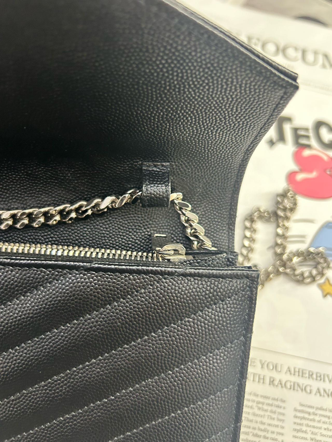 Pre-owned Certified YSL Saint Laurent Monogram Wallet on Chain in Black Caviar Leather with Silver Hardware, 2019, w/ full set