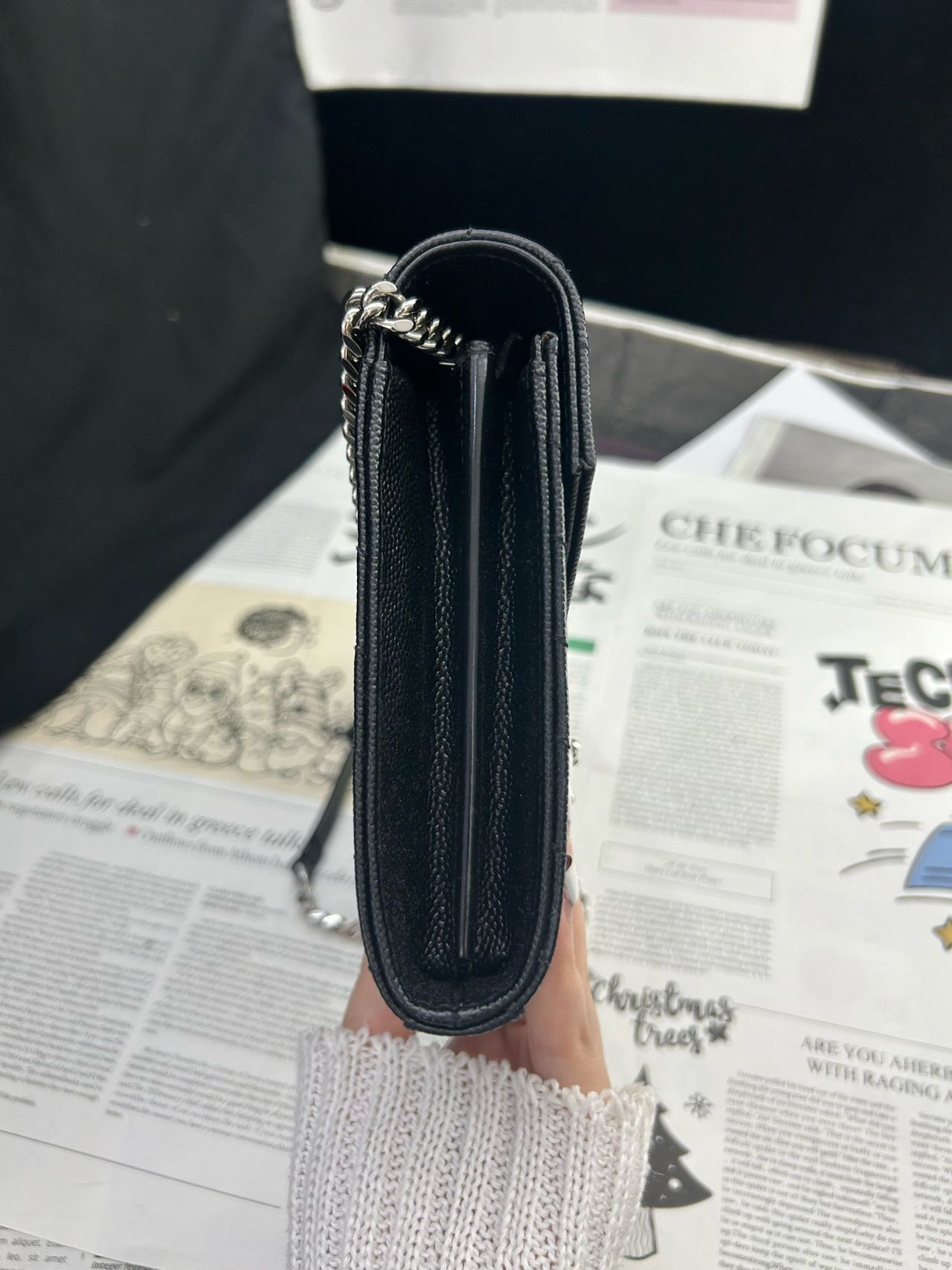 Pre-owned Certified YSL Saint Laurent Monogram Wallet on Chain in Black Caviar Leather with Silver Hardware, 2019, w/ full set
