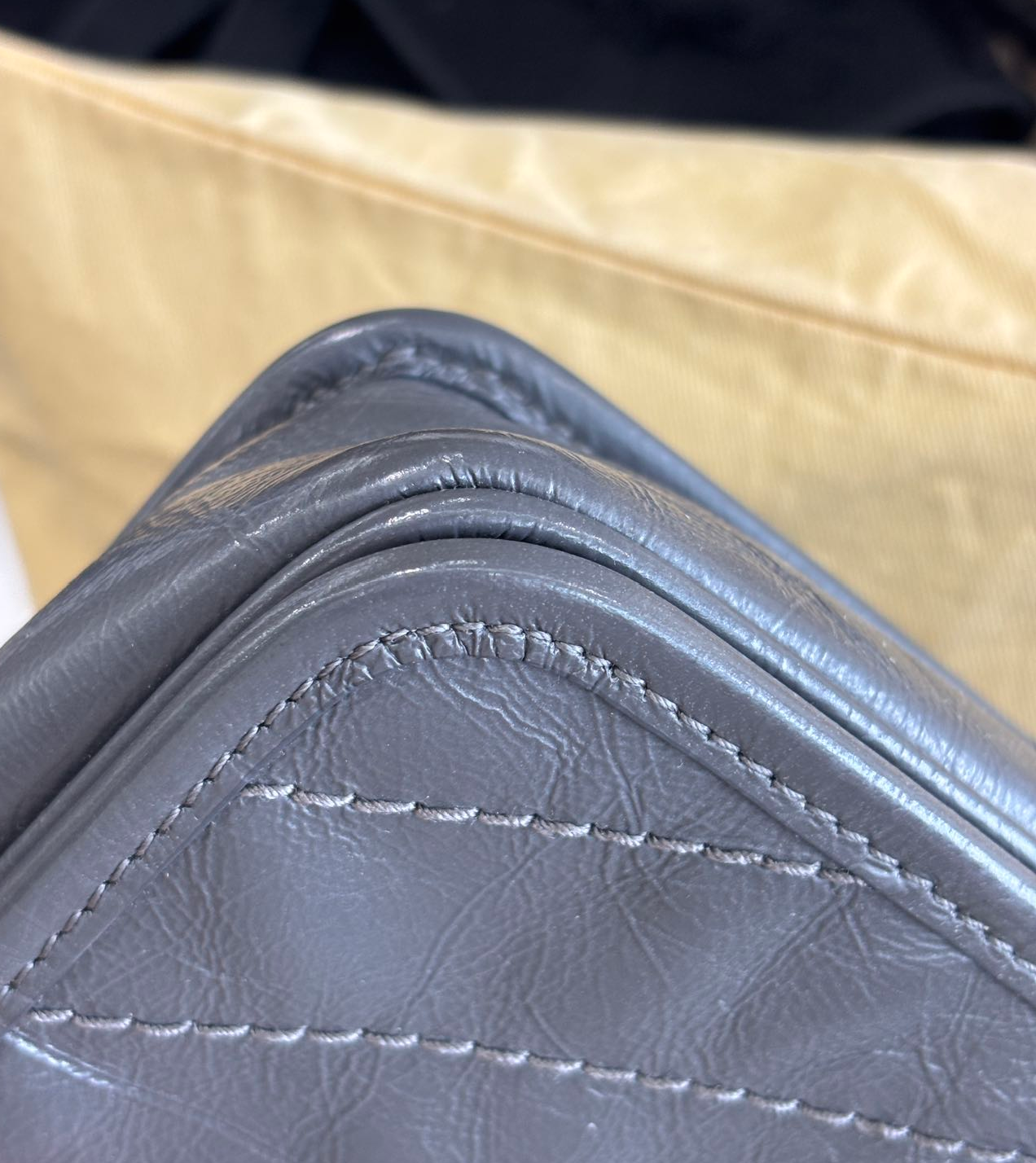 Pre-owned Certified Saint Laurent YSL Baby Niki Bag Gray  Vintage Calfskin with Silver Hardware, 2019, w/ dust bag
