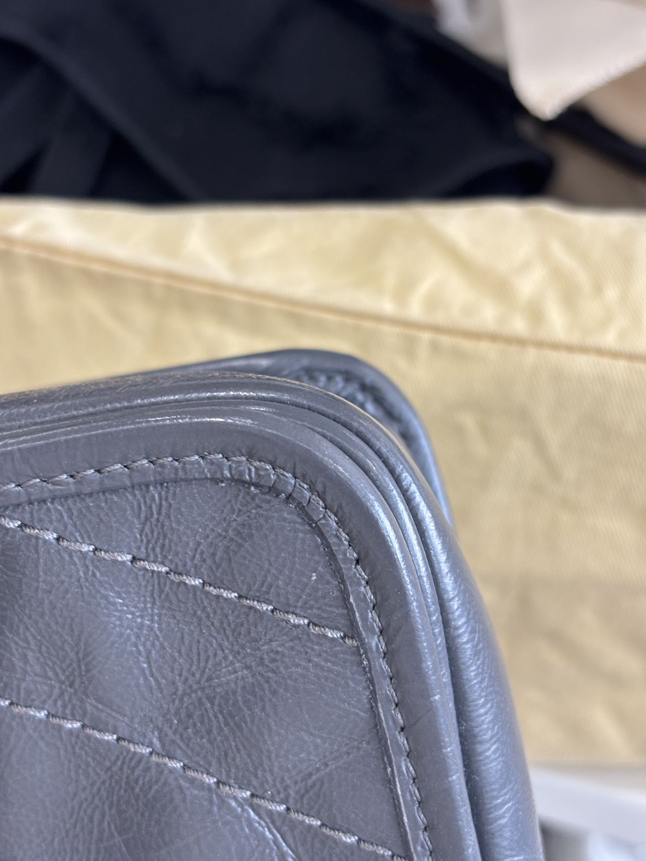 Pre-owned Certified Saint Laurent YSL Baby Niki Bag Gray  Vintage Calfskin with Silver Hardware, 2019, w/ dust bag