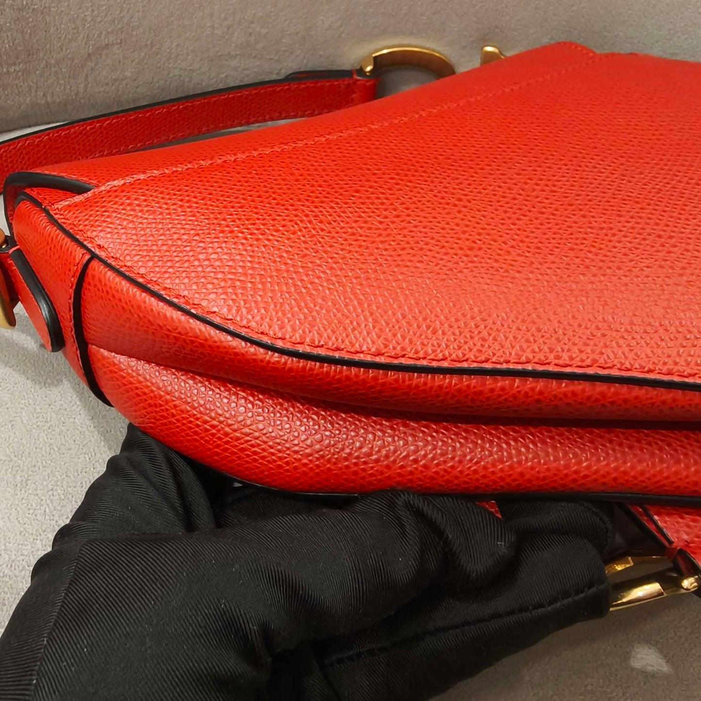 Pre-owned Dior Saddle Small in Red Grained Calfskin with Golden Hardware, Full Set with Dior long strap