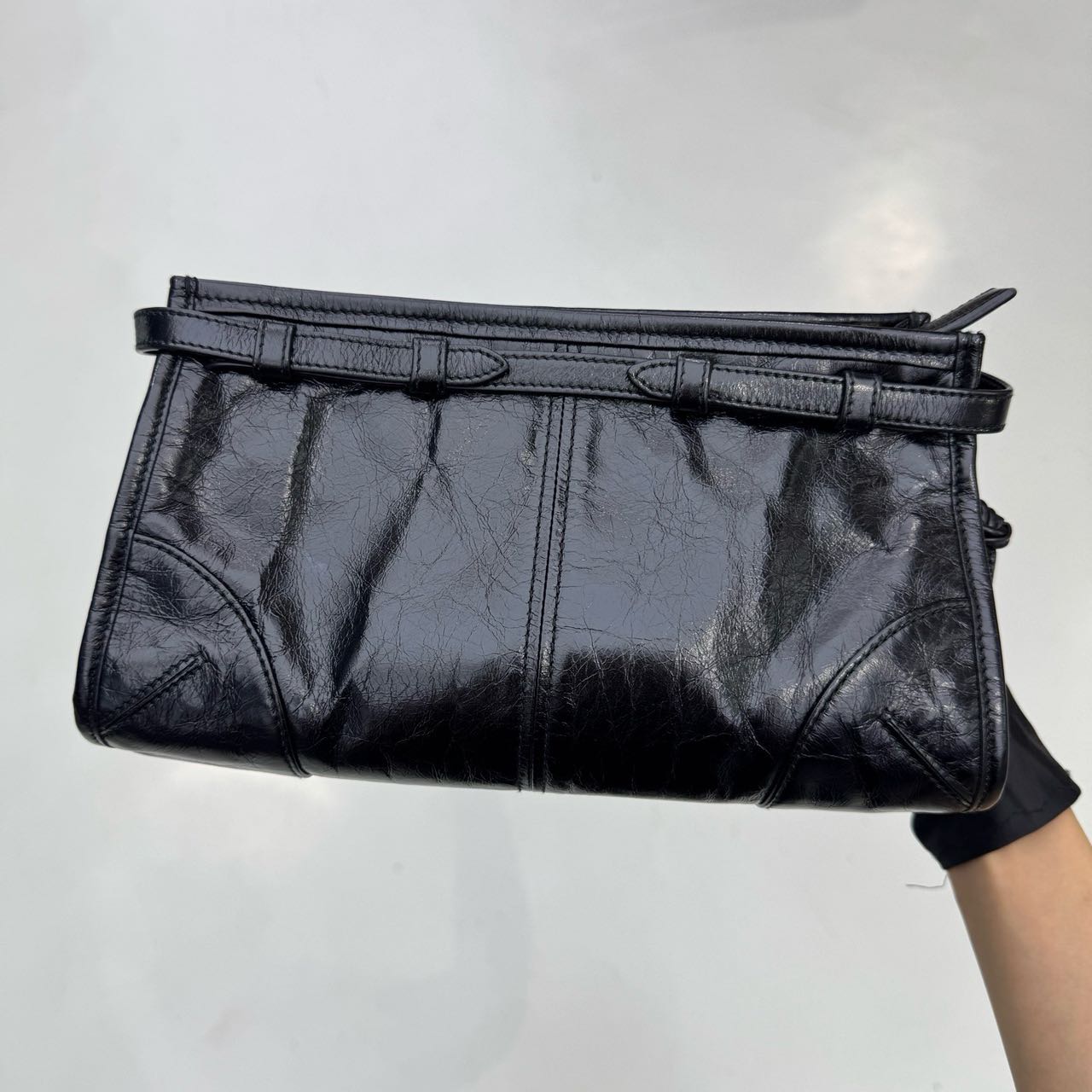 Pre-owned Certified Prada Medium Bonnie Shoulder Bag in Black Waxy Leather with Golden Hardware, 2020, w/ full set