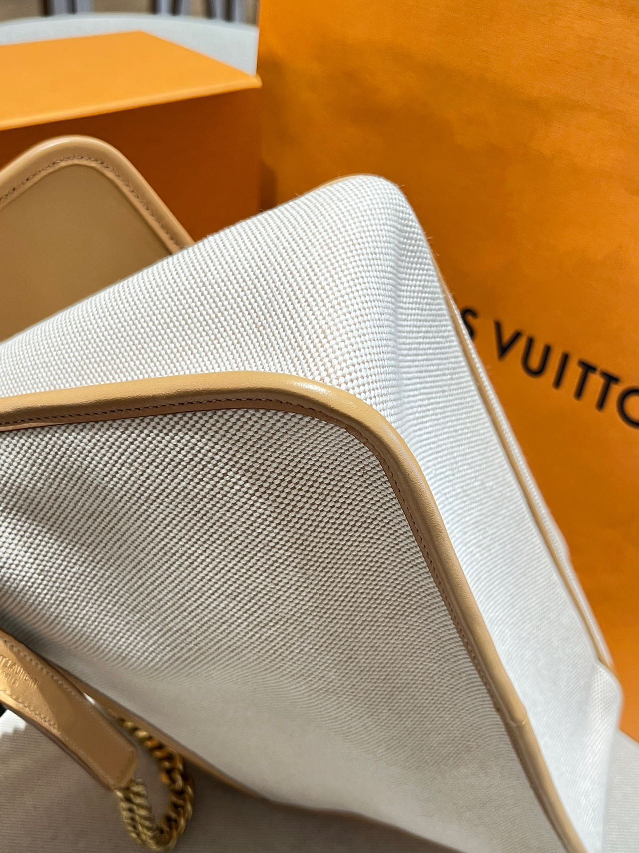 Pre-owned Certified Saint Laurent YSL Medium Niki Bag in Beige Canvas and Brown Leather with Golden Hardware