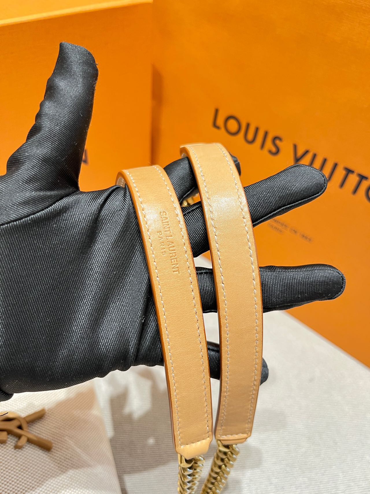 Pre-owned Certified Saint Laurent YSL Medium Niki Bag in Beige Canvas and Brown Leather with Golden Hardware