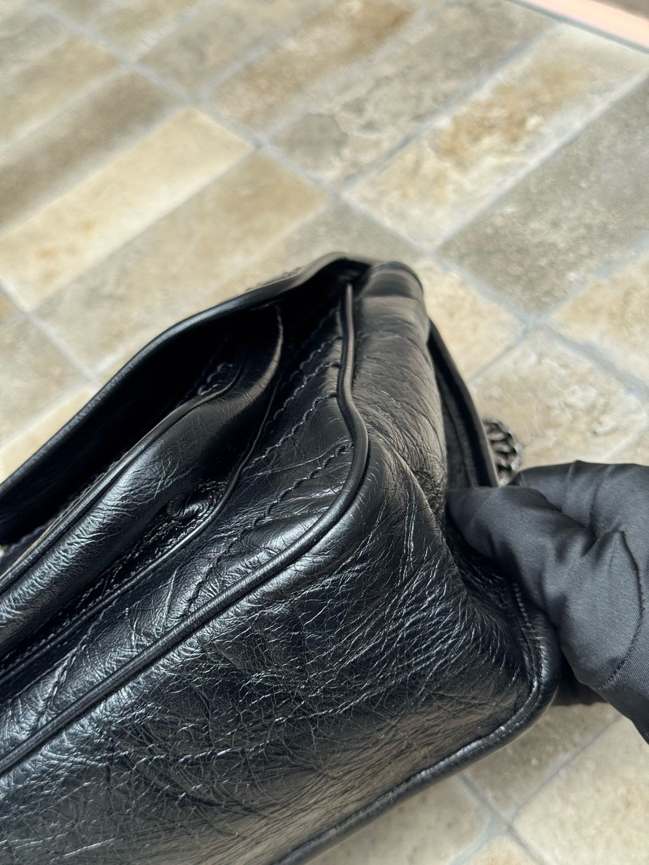 Pre-owned Certified Saint Laurent YSL Medium Niki Bag in Black Vintage Calfskin with Silver Hardware, 2019, w/ dust bag