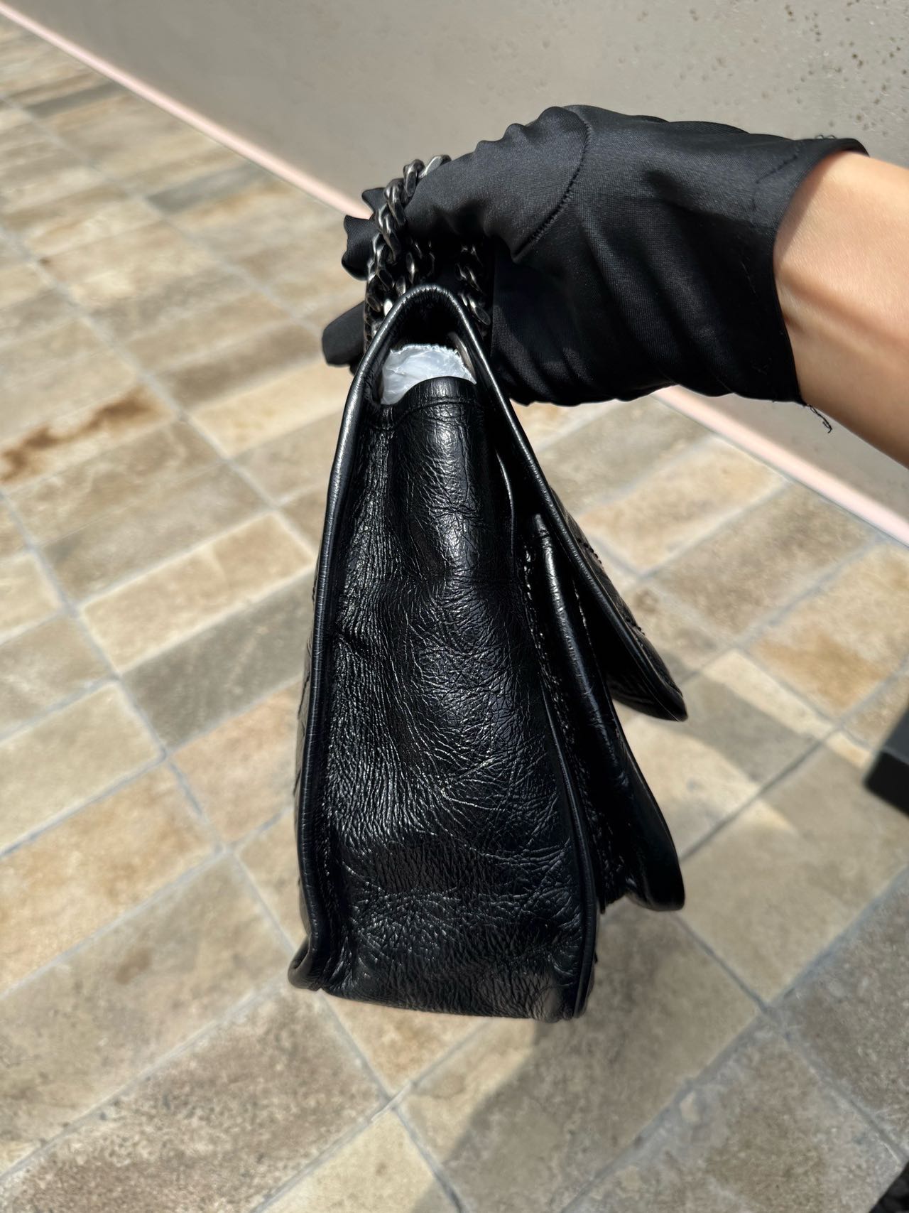 Pre-owned Certified Saint Laurent YSL Medium Niki Bag in Black Vintage Calfskin with Silver Hardware, 2019, w/ dust bag