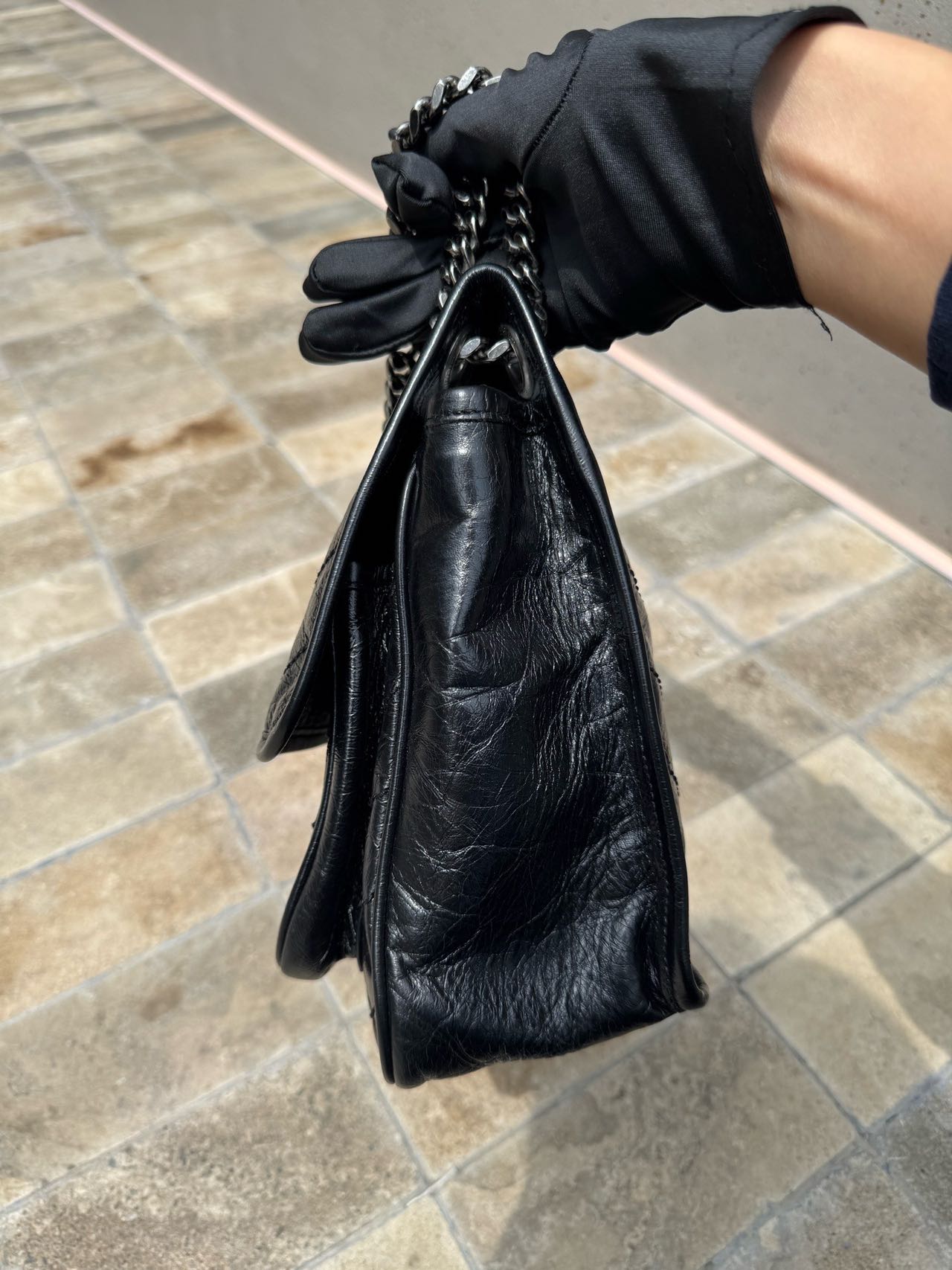 Pre-owned Certified Saint Laurent YSL Medium Niki Bag in Black Vintage Calfskin with Silver Hardware, 2019, w/ dust bag