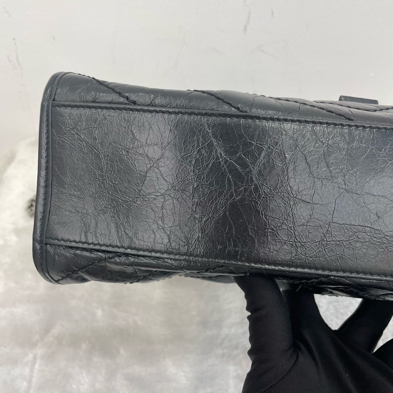 Pre-owned Certified Saint Laurent YSL Niki Shopping Bag Black Vintage Calfskin with Silver Hardware, 2024, w/ dust bag