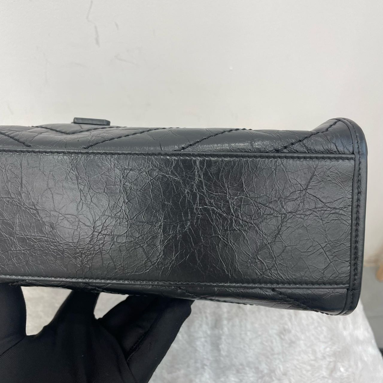 Pre-owned Certified Saint Laurent YSL Niki Shopping Bag Black Vintage Calfskin with Silver Hardware, 2024, w/ dust bag