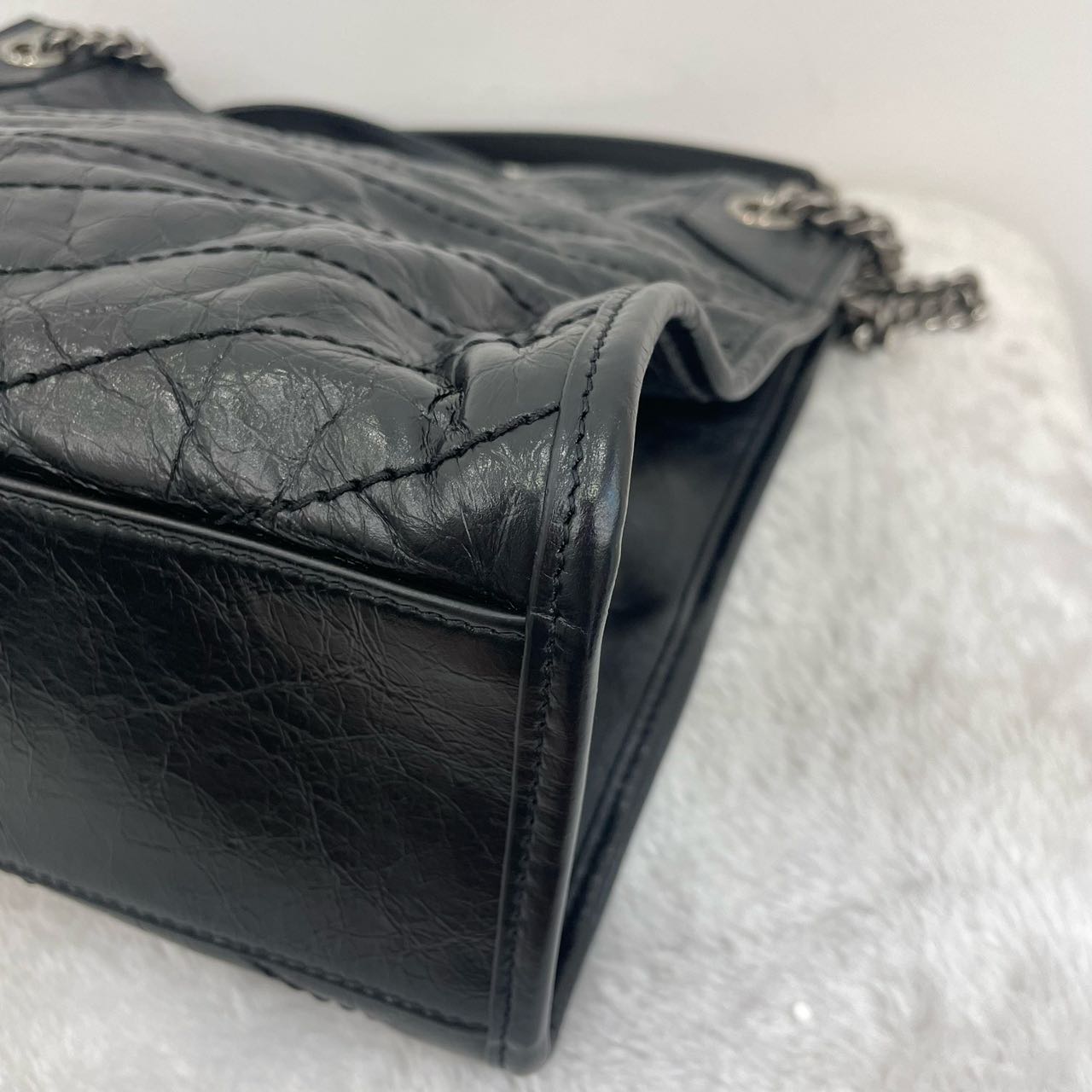 Pre-owned Certified Saint Laurent YSL Niki Shopping Bag Black Vintage Calfskin with Silver Hardware, 2024, w/ dust bag