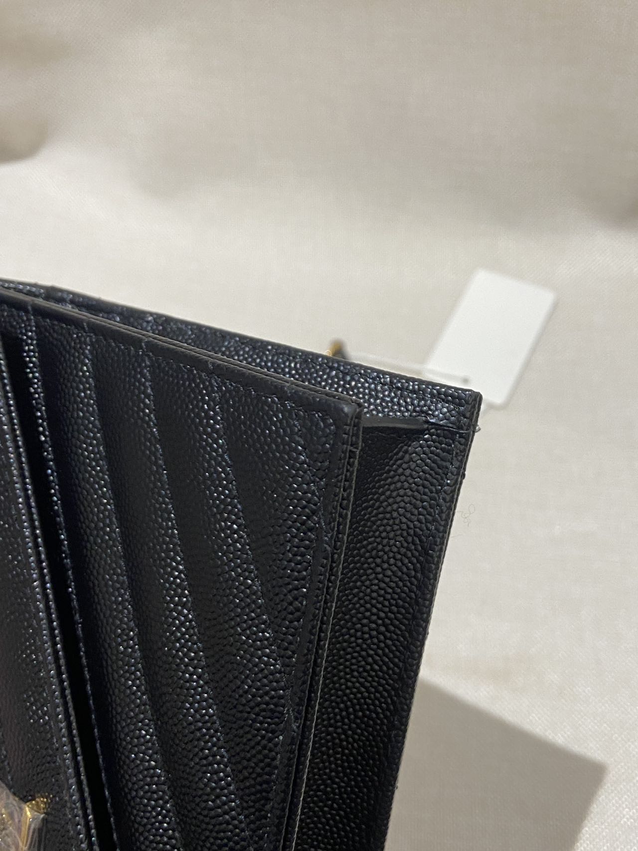 Pre-owned Certified YSL Saint Laurent Cassandre Envelope Chain Wallet in Black Caviar Leather with Golden Hardware, w/ dust bag