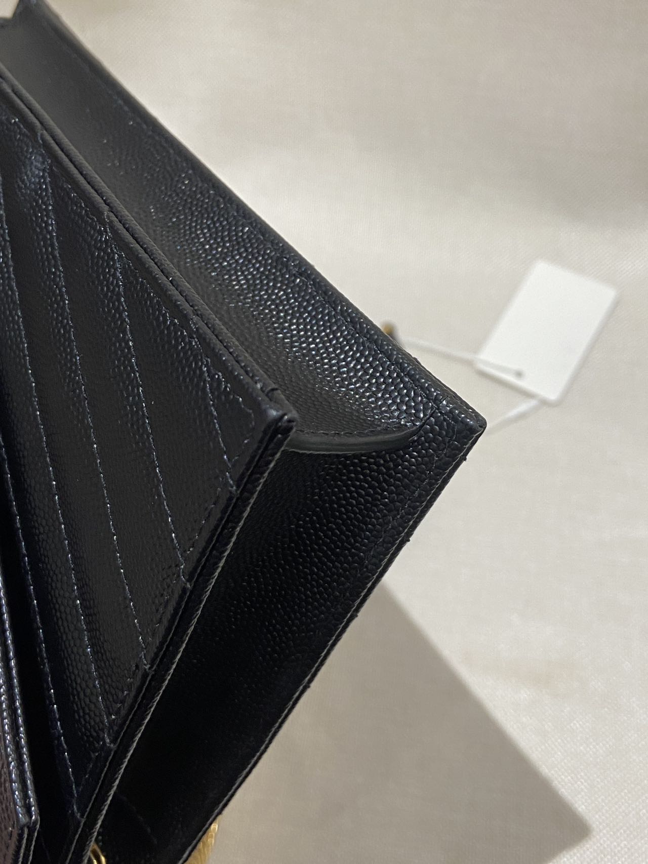 Pre-owned Certified YSL Saint Laurent Cassandre Envelope Chain Wallet in Black Caviar Leather with Golden Hardware, w/ dust bag