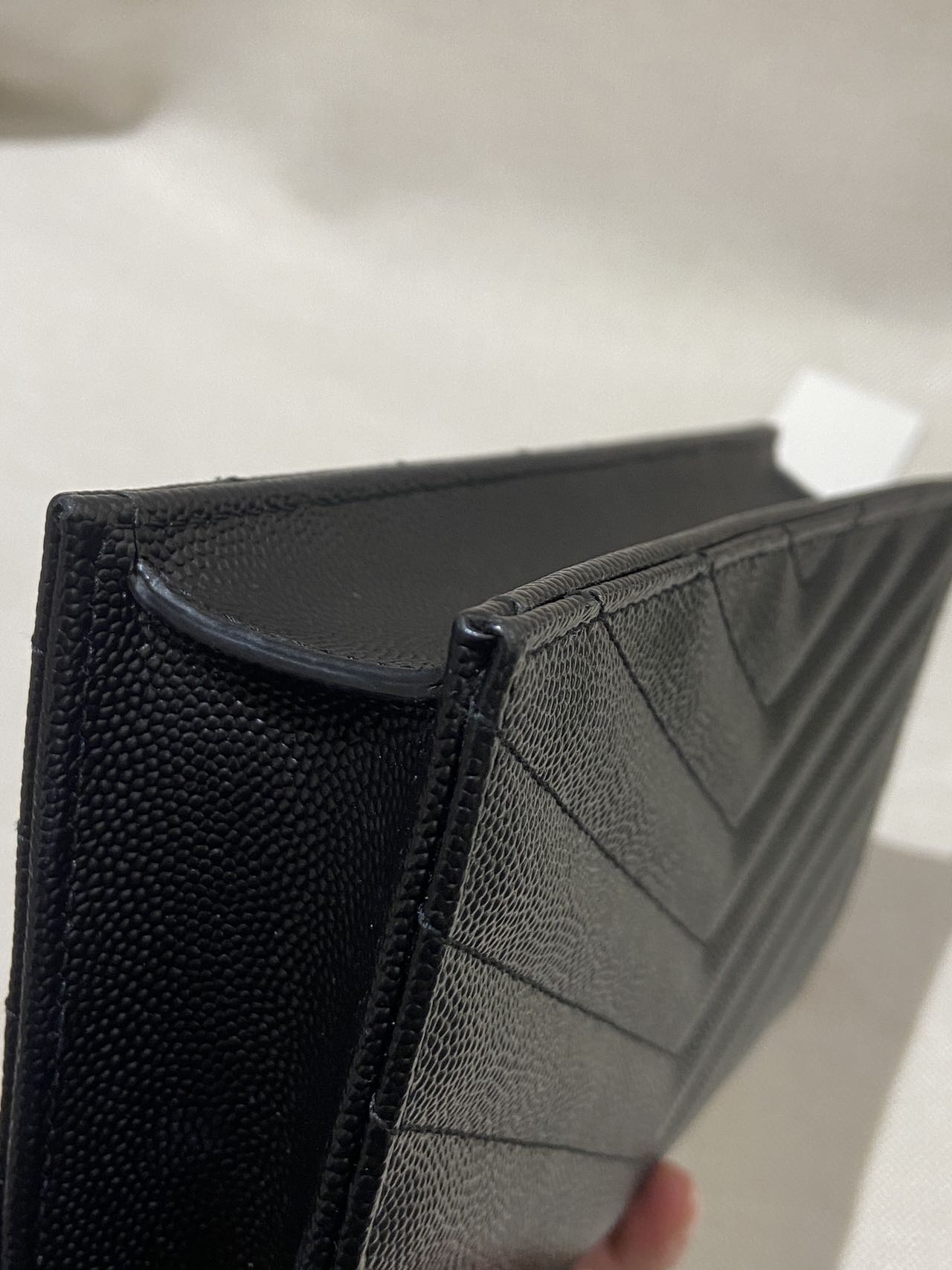 Pre-owned Certified YSL Saint Laurent Cassandre Envelope Chain Wallet in Black Caviar Leather with Golden Hardware, w/ dust bag