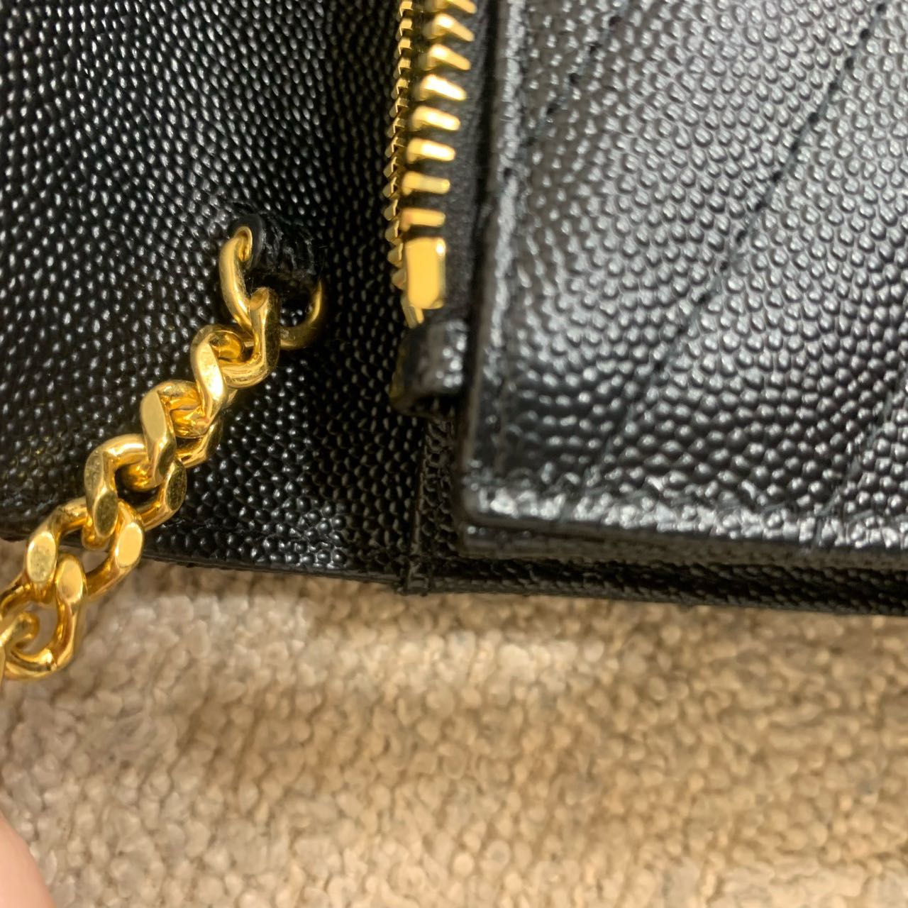Pre-owned Certified YSL Saint Laurent Cassandre Envelope Chain Wallet in Black Caviar Leather with Golden Hardware, 2025, w/ full set